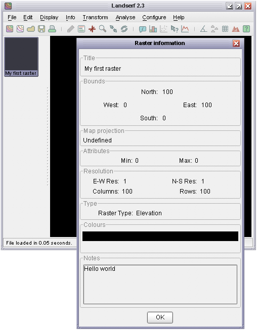 Metadata from simple raster displayed in LandSerf