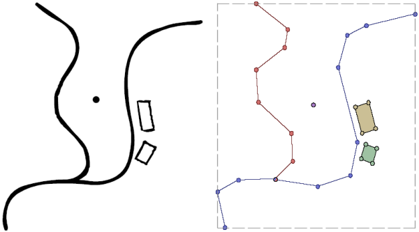 Simple point, line and area features and their vector map representation